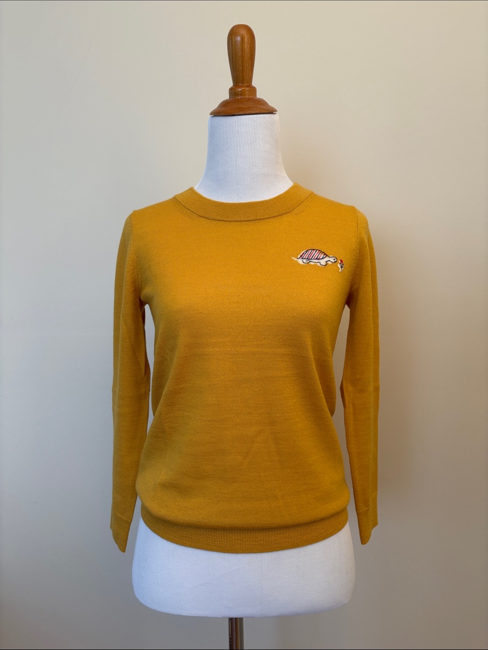 J. Crew Mustard Crewneck Merino Wool Sweater with Turtle Embroidery